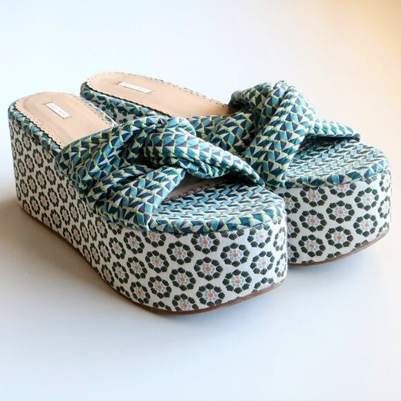 Leon Max Canvas Platform Wedge Slides Mule Sandals Statement Boho Summer Shoes - Picture 3 of 16